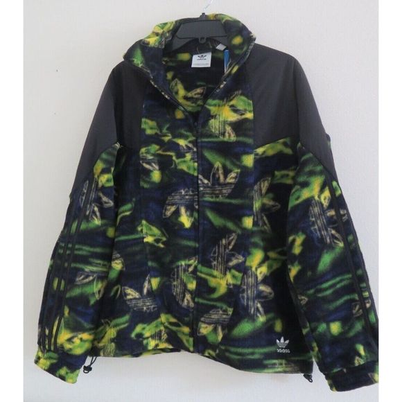 adidas GE0799 Mens Sz S Big Trefoil Print Logo Fleece Full Zip Track Jacket $110 - Picture 1 of 11